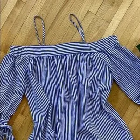 Kimchi Blue Urban Outfitters Striped Off-Shoulder Tie-Back Top White/Blue Size S - Picture 3 of 12